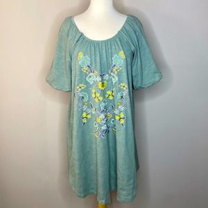 Umgee Floral Embroidered Jersey Puff Sleeve Dress